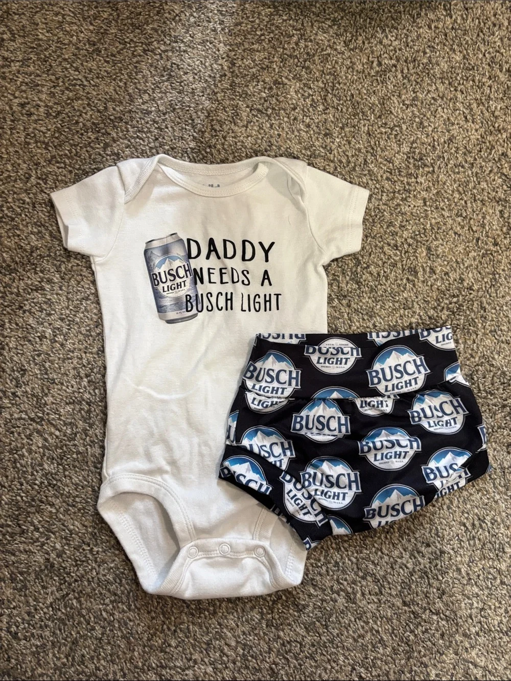 Carter's White Onesie with Navy & Blue Logo Bloomers